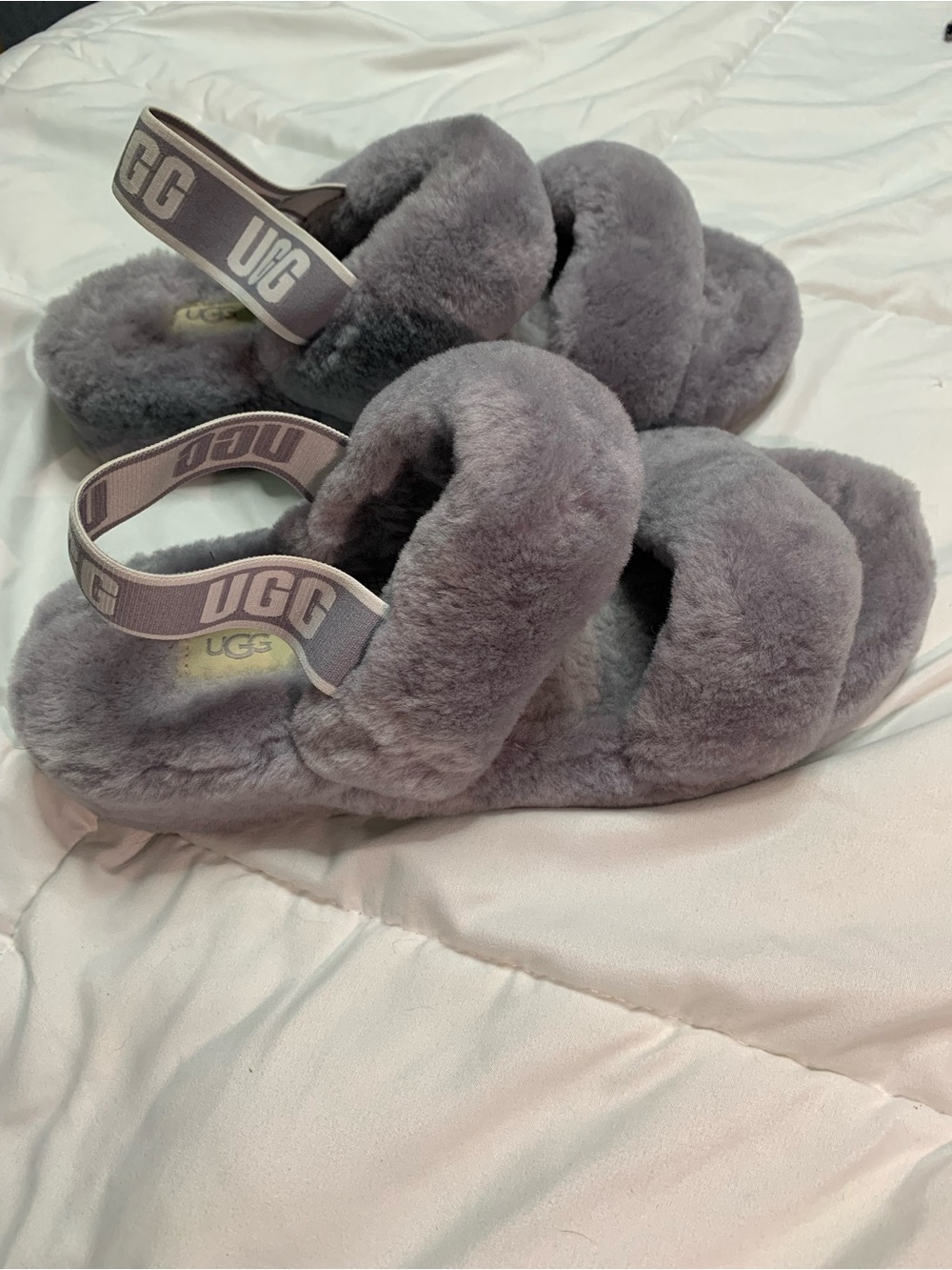 UGG Lavender Fluff Slide Sandals with Branded Heel Strap